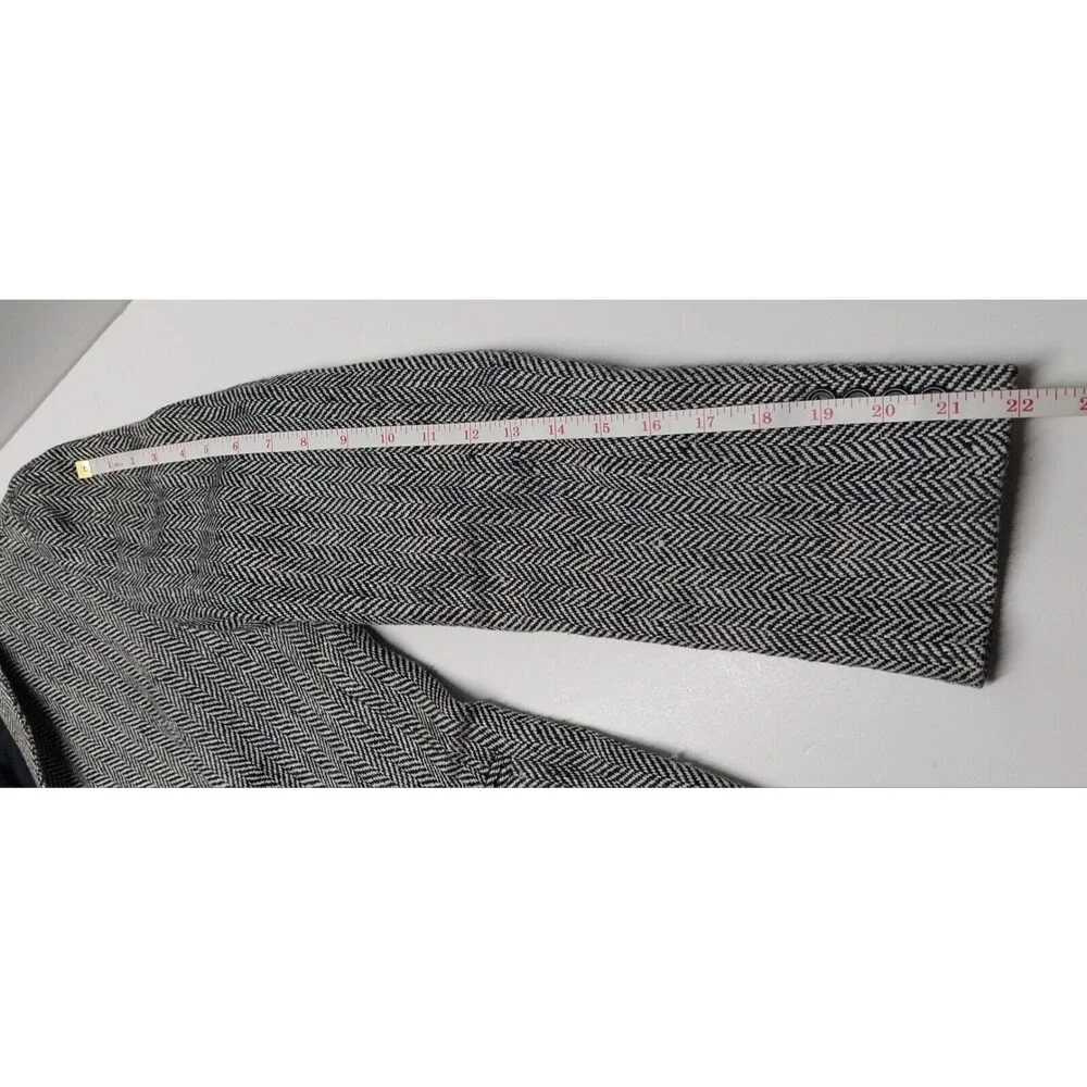 RALPH LAUREN Blazer Black Cream Herringbone Size 8 Silk Linen Blend Academia GUC - Picture 9 of 16